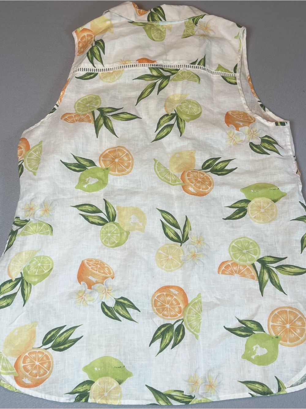 Chicos 100% Linen Sleeveless 14 L 2.5 Citrus Fruit Lemon Lime Orange Cottagecore - Picture 5 of 5